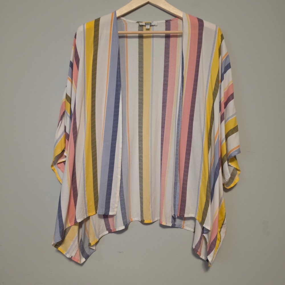 Tag Multi-Color Vertical Stripe Open Front Kimono Wrap Cardigan Medium Large